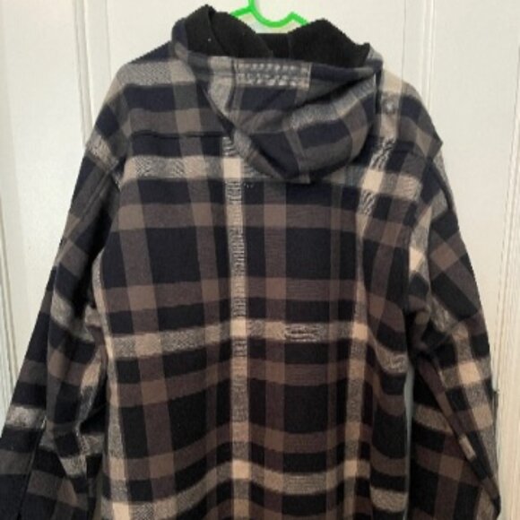 Wolverine Mens Jacket 2XL Snap Close Flannel Hooded w/ Fleece Lining Blue Plaid - Picture 2 of 4